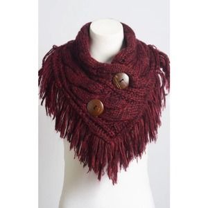 Boho Boutique Heathered Shoulder Warmer Buttons Knit Pullover Scarf Burgundy